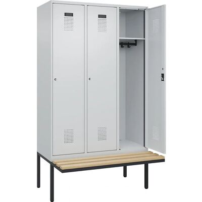 Vestiaire Evolo PLUS avec banc - 3 sections, gris clair Vestiaire Evolo PLUS avec banc - 3 sections, gris clair