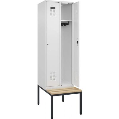 kaiserkraft Evolo PLUS Schrank mit Bank, 2 Module, Weiß, 600mm, Zylinderschloss kaiserkraft Evolo PLUS Schrank mit Bank, 2 Module, Weiß, 600mm, Zylinderschloss