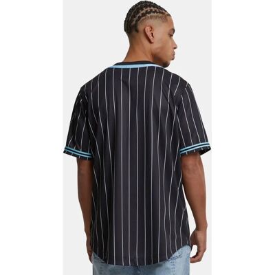 Karl Kani Schwarzes Star Logo Pinstripe Baseball-Shirt Karl Kani Schwarzes Star Logo Pinstripe Baseball-Shirt