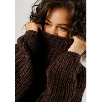 ANISTON CASUAL Modell 44 Dunkelbraun Kurzer Grobstrickpullover ANISTON CASUAL Modell 44 Dunkelbraun Kurzer Grobstrickpullover