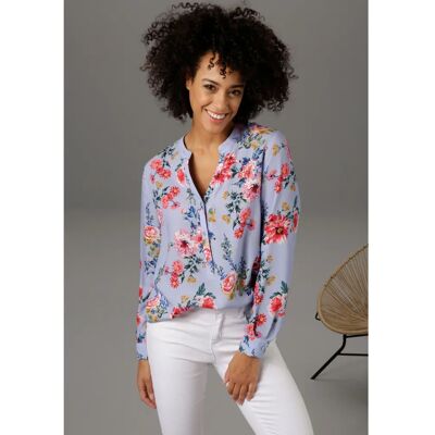 Aniston CASUAL Bunt Farbige Blumenmuster V-Ausschnitt Bluse – Damen Top Aniston CASUAL Bunt Farbige Blumenmuster V-Ausschnitt Bluse – Damen Top