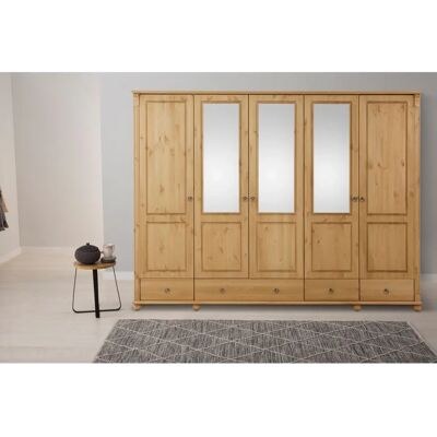 Home affaire Tessin Kleiderschrank beige - 5-türig, Massivholz, mit Spiegel Home affaire Tessin Kleiderschrank beige - 5-türig, Massivholz, mit Spiegel