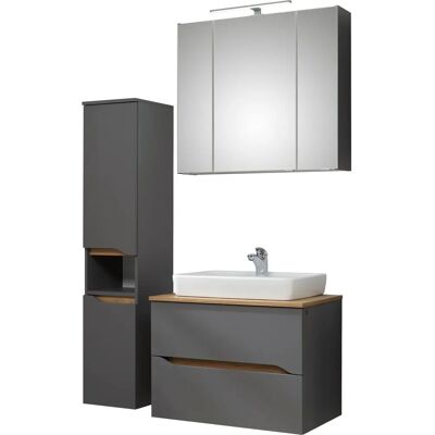 SAPHIR Quickset 3-teiliges Badezimmermöbel-Set - Grau Quarz & Eiche SAPHIR Quickset 3-teiliges Badezimmermöbel-Set - Grau Quarz & Eiche