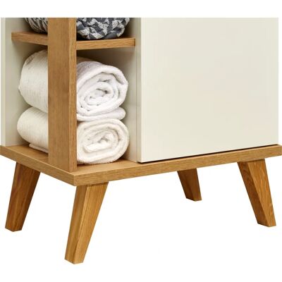 SAPHIR Quickset Badschrank - Weiß Glanz/Riviera Eiche - Tür mit Soft-Close SAPHIR Quickset Badschrank - Weiß Glanz/Riviera Eiche - Tür mit Soft-Close