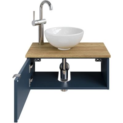 SAPHIR 6915 Wandwaschtisch mit Unterschrank - Baltic Blau Matt / Halifax Eiche SAPHIR 6915 Wandwaschtisch mit Unterschrank - Baltic Blau Matt / Halifax Eiche