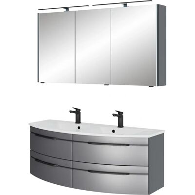 SAPHIR Badezimmer-Set - 133,2cm, Stahlgrau Metallic, 3 Türen, 4 Schubladen SAPHIR Badezimmer-Set - 133,2cm, Stahlgrau Metallic, 3 Türen, 4 Schubladen