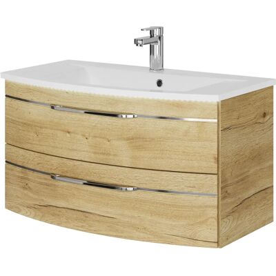 SAPHIR Mineralmarmor Waschtisch-Set - 91cm, Chrom, Halifax Eiche SAPHIR Mineralmarmor Waschtisch-Set - 91cm, Chrom, Halifax Eiche