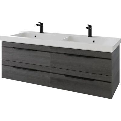 SAPHIR Balto Mineralmarmor-Waschtisch - 147,8cm, Grau, Schwarze Griffe - Waschtisch SAPHIR Balto Mineralmarmor-Waschtisch - 147,8cm, Grau, Schwarze Griffe - Waschtisch