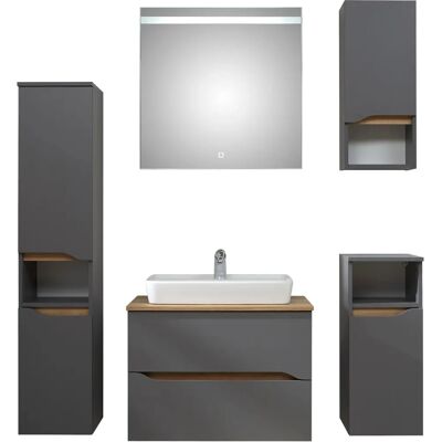 SAPHIR Quickset 5-teilig Badezimmermöbel-Set - Keramik-Waschtisch & LED-Spiegel SAPHIR Quickset 5-teilig Badezimmermöbel-Set - Keramik-Waschtisch & LED-Spiegel