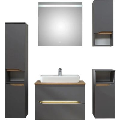 SAPHIR Quickset 5-teilig Badezimmer-Set - Keramik-Becken & LED-Spiegel SAPHIR Quickset 5-teilig Badezimmer-Set - Keramik-Becken & LED-Spiegel