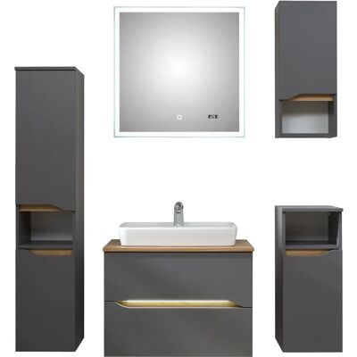 SAPHIR Quickset 2-teiliges Badezimmer-Set - Keramikbecken, LED-Spiegel SAPHIR Quickset 2-teiliges Badezimmer-Set - Keramikbecken, LED-Spiegel