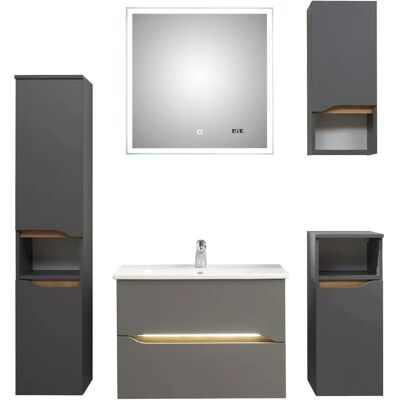 SAPHIR Quickset 5-teilig Badmöbel-Set - Keramik-Waschtisch, LED-Spiegel, Grau SAPHIR Quickset 5-teilig Badmöbel-Set - Keramik-Waschtisch, LED-Spiegel, Grau