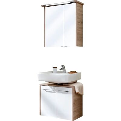 SAPHIR Quickset 382 Badmöbel-Set - Weiß Hochglanz/Eiche Natur Quer SAPHIR Quickset 382 Badmöbel-Set - Weiß Hochglanz/Eiche Natur Quer