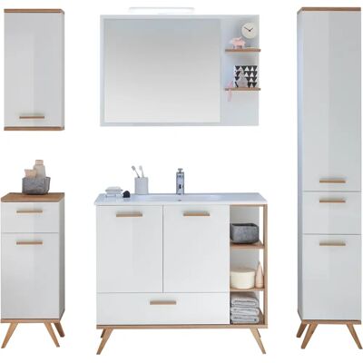 SAPHIR Quickset 923 Badezimmermöbel-Set - Weiß Glanz / Riviera Eiche SAPHIR Quickset 923 Badezimmermöbel-Set - Weiß Glanz / Riviera Eiche