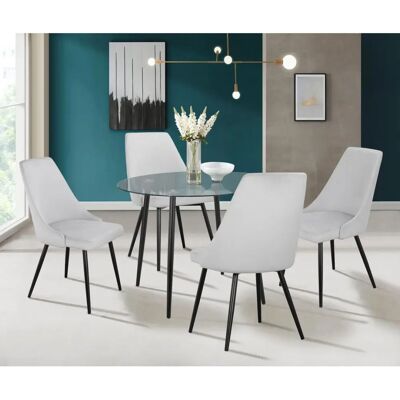 INOSIGN Danny-Miller Essgruppe - 100cm Glastisch & Veloursstühle INOSIGN Danny-Miller Essgruppe - 100cm Glastisch & Veloursstühle
