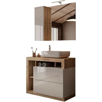 WELLTIME Hamburg Badezimmermöbel-Set - Weiß & Eiche Cadiz NB, 92cm WELLTIME Hamburg Badezimmermöbel-Set - Weiß & Eiche Cadiz NB, 92cm