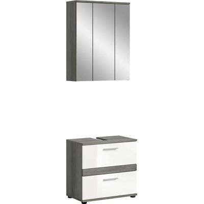 WELLTIME Lucca Badezimmer-Möbel-Set - Weiß Hochglanz & Rauchsilber WELLTIME Lucca Badezimmer-Möbel-Set - Weiß Hochglanz & Rauchsilber