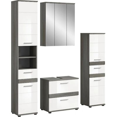 WELLTIME Lucca Badezimmer-Set - Weiß Hochglanz & Rauchsilber WELLTIME Lucca Badezimmer-Set - Weiß Hochglanz & Rauchsilber