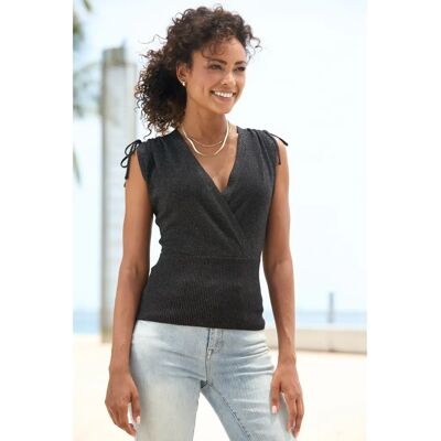 LASCANA Damen Schwarz V-Ausschnitt Top LASCANA Damen Schwarz V-Ausschnitt Top