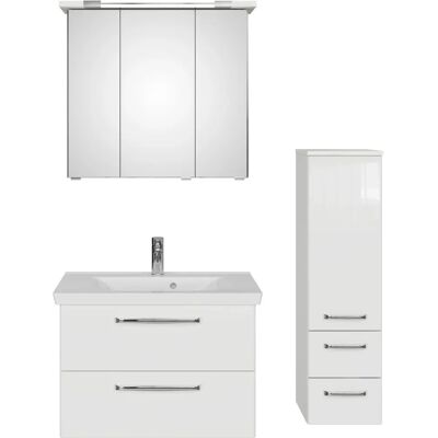 SAPHIR - Trentino 3-tlg Mineralmarmorwaschtisch LED-Spiegelschrank - Weiß Hochglanz - Badmöbel-Set SAPHIR - Trentino 3-tlg Mineralmarmorwaschtisch LED-Spiegelschrank - Weiß Hochglanz - Badmöbel-Set