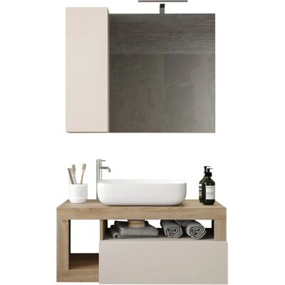 WELLTIME Hamburg Badezimmer-Set - 92cm Breit, Holzschränke, LED-Spiegel WELLTIME Hamburg Badezimmer-Set - 92cm Breit, Holzschränke, LED-Spiegel