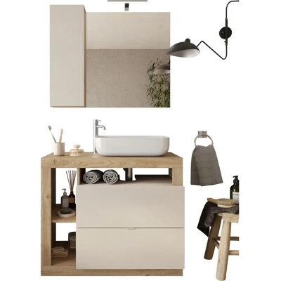 WELLTIME Badezimmermöbel-Set - Weiß, Cashmere, Eiche Cadiz NB - 92cm Breite WELLTIME Badezimmermöbel-Set - Weiß, Cashmere, Eiche Cadiz NB - 92cm Breite