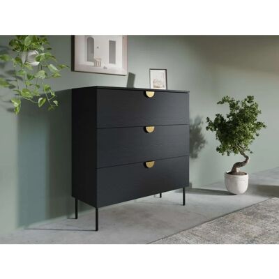Leonique Bellot Kommode - 3 Schubladen Schwarz - Modern Leonique Bellot Kommode - 3 Schubladen Schwarz - Modern