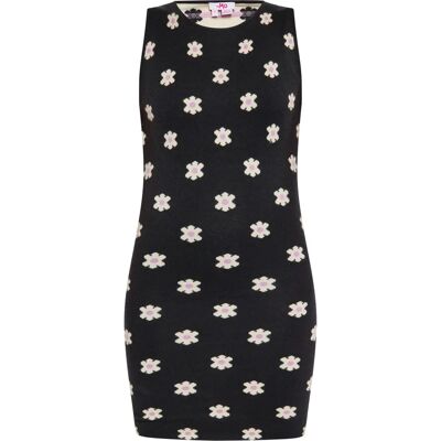 Mymo Zwart Paars Bloemen-Jacquard Jurk - Jurk Mymo Zwart Paars Bloemen-Jacquard Jurk - Jurk