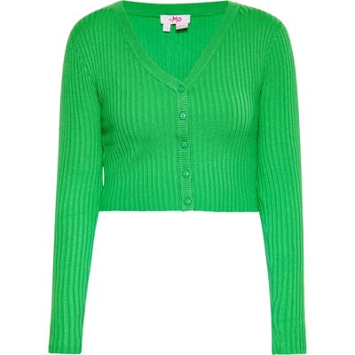 Mymo Groene Kortere Ribgebreide Cardigan Mymo Groene Kortere Ribgebreide Cardigan
