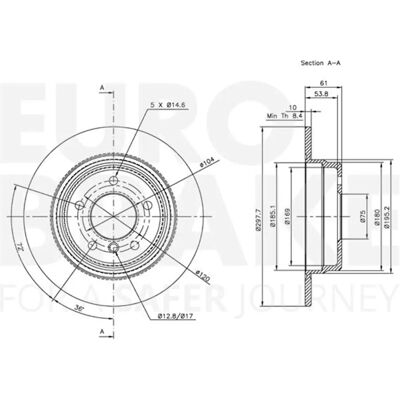 Eurobrake 298mm Bremsscheibe - Voll Typ für BMW 5 Eurobrake 298mm Bremsscheibe - Voll Typ für BMW 5