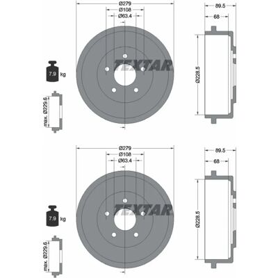 Textar 228,5mm Bremstrommel - Hinten Ford Transit Textar 228,5mm Bremstrommel - Hinten Ford Transit