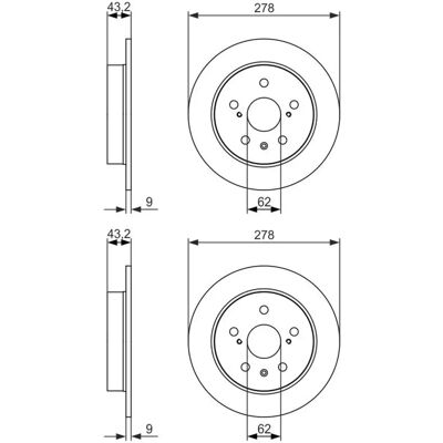 Bosch 278,2mm Hinten Bremsscheibe - Bremsscheiben Bosch 278,2mm Hinten Bremsscheibe - Bremsscheiben