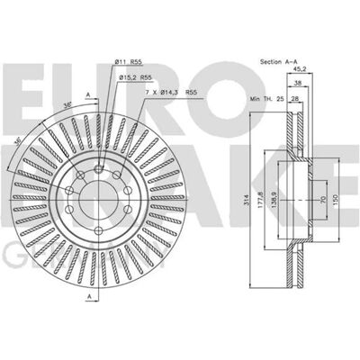 Eurobrake 314mm Belüfteter Bremsscheibe - Vorne Opel Vectra Signum Eurobrake 314mm Belüfteter Bremsscheibe - Vorne Opel Vectra Signum