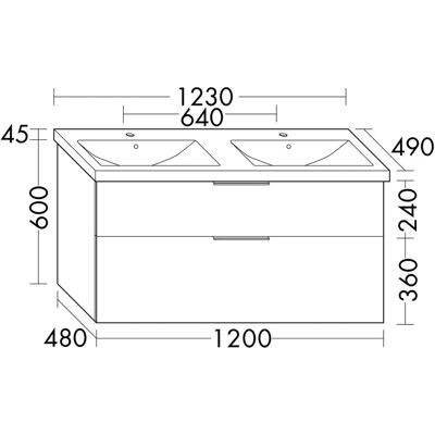 burgbad Eqio Waschtischkombination mit Keramik-Doppelwaschtisch, 123 cm, mit Stangengriff P95 - Washbasin Cabinet burgbad Eqio Waschtischkombination mit Keramik-Doppelwaschtisch, 123 cm, mit Stangengriff P95 - Washbasin Cabinet