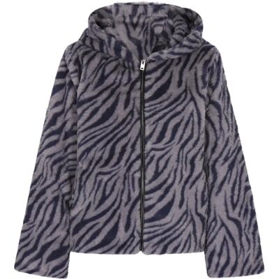 Mymo Grijs/Zwart Zebra Print Lange Mouwen Fausse Bontjas - Jas Mymo Grijs/Zwart Zebra Print Lange Mouwen Fausse Bontjas - Jas