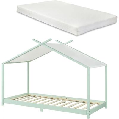 en.casa Lit enfant forme maison 90x200cm Vert et Blanc - Publicité en.casa Lit enfant forme maison 90x200cm Vert et Blanc - Publicité