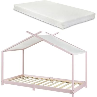 en.casa Lit enfant en forme de maison, 90x200cm, Rose et Blanc - Publicité en.casa Lit enfant en forme de maison, 90x200cm, Rose et Blanc - Publicité