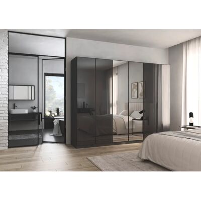 rauch ORANGE AGORDO - Grau Metallic / Glas Basalt - 271 cm Breite Kleiderschrank rauch ORANGE AGORDO - Grau Metallic / Glas Basalt - 271 cm Breite Kleiderschrank