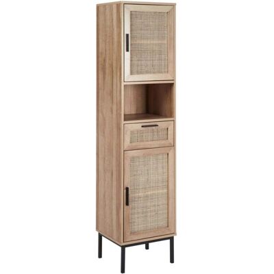 Armoire de salle de bain Beliani Rosell - Style bohème, Face en rotin, Bois clair - Publicité Armoire de salle de bain Beliani Rosell - Style bohème, Face en rotin, Bois clair - Publicité