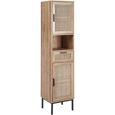 Beliani Rosell Badezimmerschrank - Boho-Stil, Rattanfassade, Helles Holz Beliani Rosell Badezimmerschrank - Boho-Stil, Rattanfassade, Helles Holz