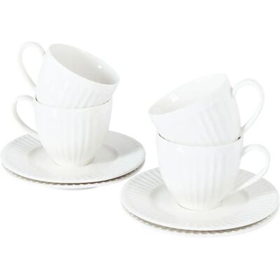 Beliani Cowslip 200ml Set of 4 Ceramic Tea Cups & Saucers Beliani Cowslip 200ml Set of 4 Ceramic Tea Cups & Saucers