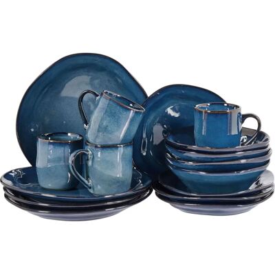 BELIANI Blue Hawthorn 16-Piece Ceramic Dinnerware Set - Dinnerware Set BELIANI Blue Hawthorn 16-Piece Ceramic Dinnerware Set - Dinnerware Set