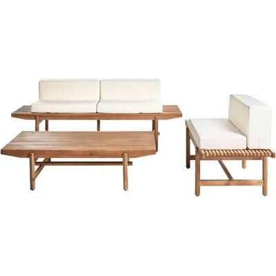 Ensemble extérieur Giaveno en bois d'acacia pour 3 personnes - Style rustique - Publicité Ensemble extérieur Giaveno en bois d'acacia pour 3 personnes - Style rustique - Publicité