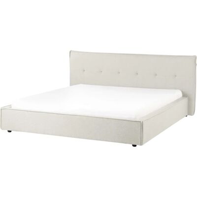 Lit Beliani avec tête de lit rembourrée - Crème blanc - Style moderne - Publicité Lit Beliani avec tête de lit rembourrée - Crème blanc - Style moderne - Publicité