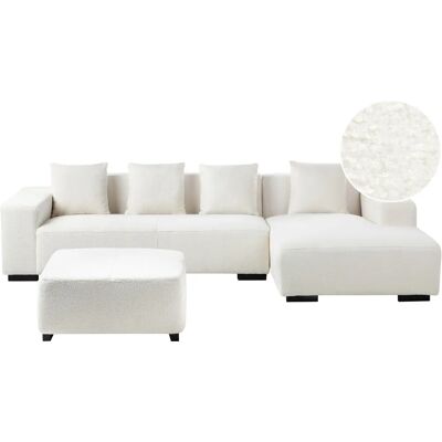 Canapé d'angle Beliani Lungo Blanc avec Pouf - Publicité Canapé d'angle Beliani Lungo Blanc avec Pouf - Publicité