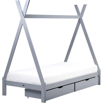 Beliani - Lit tipi pour enfants avec auvent, tiroirs, bois de pin, gris - Lit - Publicité Beliani - Lit tipi pour enfants avec auvent, tiroirs, bois de pin, gris - Lit - Publicité