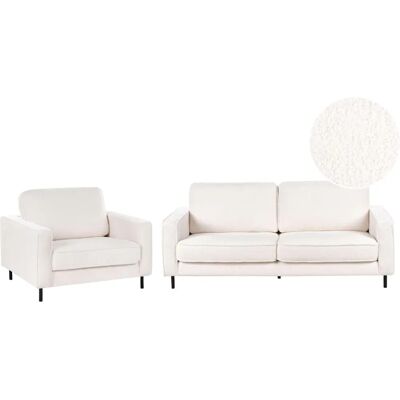 Conjunto de Sofá y Sillón Moderno Retro Bouclé Blanco - Sofá y Sillón Conjunto de Sofá y Sillón Moderno Retro Bouclé Blanco - Sofá y Sillón