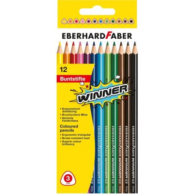 EberhardFaber - Kolorowe kredki Winner 12 - Trójkątne, Drewno, Odporne na złamanie EberhardFaber - Kolorowe kredki Winner 12 - Trójkątne, Drewno, Odporne na złamanie