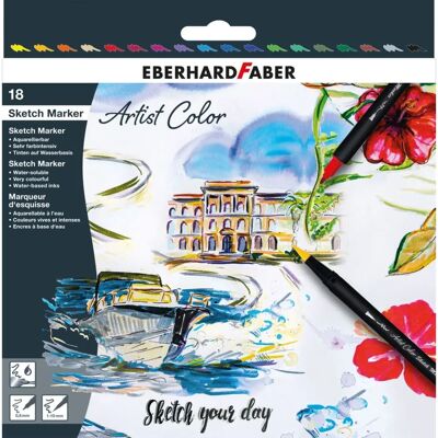 Marqueurs Artist Color de Eberhard Faber - 18 Couleurs Double Pointe - Publicité Marqueurs Artist Color de Eberhard Faber - 18 Couleurs Double Pointe - Publicité