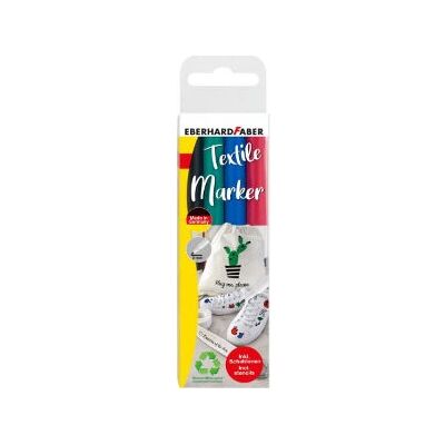 Eberhard Faber 578204 Textielmarker Set - 4 Kleuren & Sjablonen Eberhard Faber 578204 Textielmarker Set - 4 Kleuren & Sjablonen